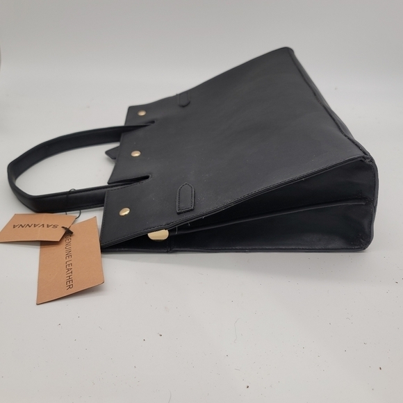 Savanna BLack Genuine Leather Tote Bag Shoulder 13" x 11" - Picture 5 of 11